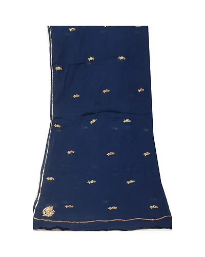 Sanskriti Vintage Blue Long Dupatta Stole Pure Chiffon Silk Hand Beaded Scarves DC-52180-Blue-Sequins Work-Pure Chiffon Silk-9