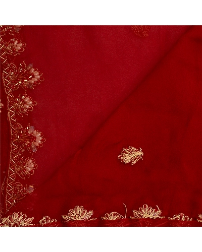 Sanskriti Vintage Dark Red Dupatta Long Stole Pure Georgette Silk Hand Bead Veil DC-52182-Dark Red-Beaded Work-Pure Georgette Silk-5