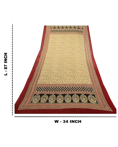 Sanskriti Vintage Cream Long Dupatta Stole Pure Cotton Block Printed Scarves DC-52198-Cream &amp; Dark Red-Block Printed Work-Pure Cotton-2