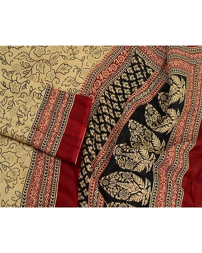 Sanskriti Vintage Cream Long Dupatta Stole Pure Cotton Block Printed Scarves DC-52198-Cream &amp; Dark Red-Block Printed Work-Pure Cotton-4