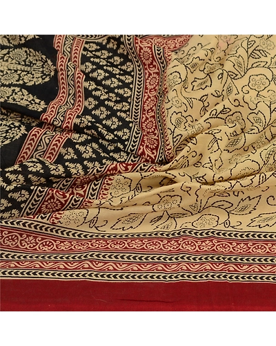 Sanskriti Vintage Cream Long Dupatta Stole Pure Cotton Block Printed Scarves DC-52198-Cream &amp; Dark Red-Block Printed Work-Pure Cotton-7