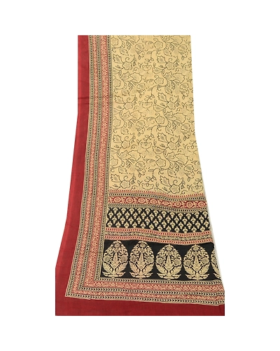 Sanskriti Vintage Cream Long Dupatta Stole Pure Cotton Block Printed Scarves DC-52198-Cream &amp; Dark Red-Block Printed Work-Pure Cotton-9
