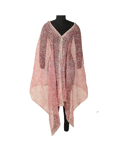 Sanskriti Vintage Pink Dupatta Long Stole Blend Silk Kota Doria Printed Hijab DC-52234-Pink-Printed Work-Blend Silk-1