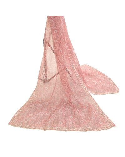 Sanskriti Vintage Pink Dupatta Long Stole Blend Silk Kota Doria Printed Hijab DC-52234-Pink-Printed Work-Blend Silk-3