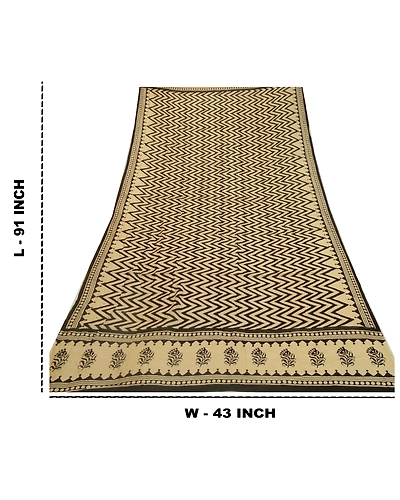 Sanskriti Vintage Long Cream Dupatta Stole Blend Silk Block Printed Wrap Scarves DC-52259-Cream-Block Printed Work-Blend Silk-2