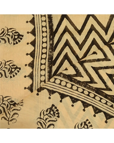 Sanskriti Vintage Long Cream Dupatta Stole Blend Silk Block Printed Wrap Scarves DC-52259-Cream-Block Printed Work-Blend Silk-5