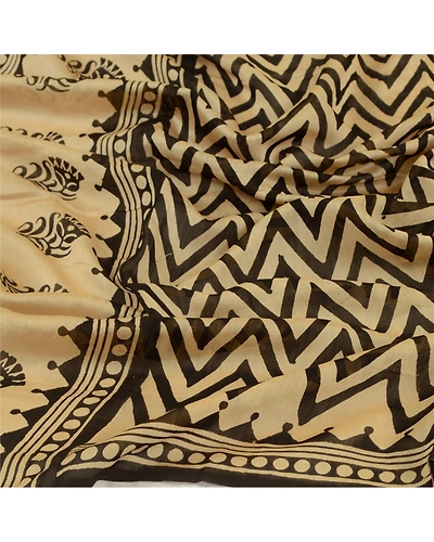 Sanskriti Vintage Long Cream Dupatta Stole Blend Silk Block Printed Wrap Scarves DC-52259-Cream-Block Printed Work-Blend Silk-7
