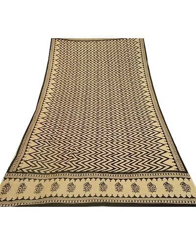 Sanskriti Vintage Long Cream Dupatta Stole Blend Silk Block Printed Wrap Scarves DC-52259-Cream-Block Printed Work-Blend Silk-8
