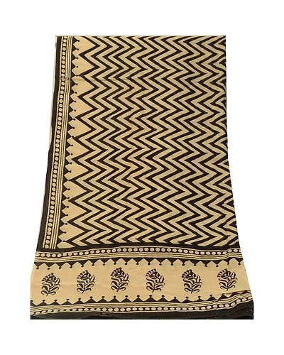 Sanskriti Vintage Long Cream Dupatta Stole Blend Silk Block Printed Wrap Scarves DC-52259-Cream-Block Printed Work-Blend Silk-9
