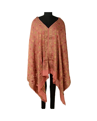 Sanskriti Vintage Long Pink Dupatta Stole 100% Pure Silk Hijab Woven Scarves DC-52261-Pink-Woven Work-Pure Silk-1