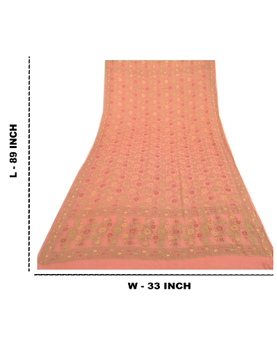 Sanskriti Vintage Long Pink Dupatta Stole 100% Pure Silk Hijab Woven Scarves DC-52261-Pink-Woven Work-Pure Silk-2