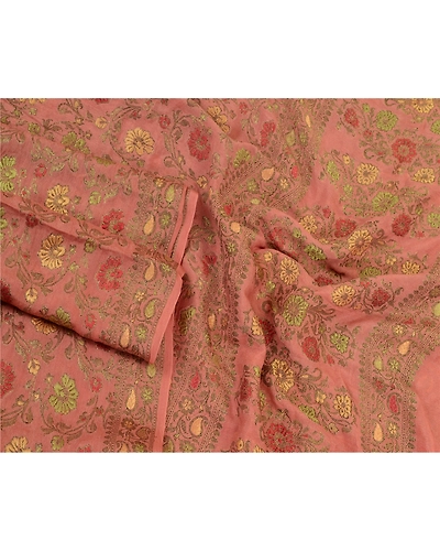 Sanskriti Vintage Long Pink Dupatta Stole 100% Pure Silk Hijab Woven Scarves DC-52261-Pink-Woven Work-Pure Silk-4