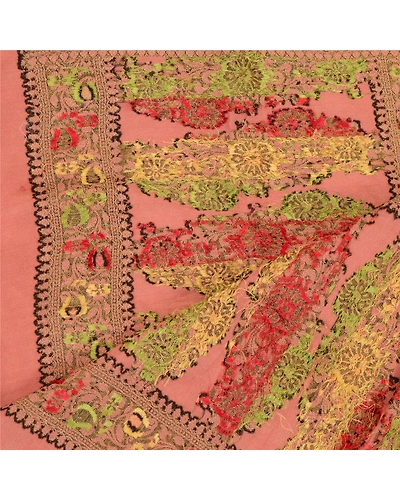 Sanskriti Vintage Long Pink Dupatta Stole 100% Pure Silk Hijab Woven Scarves DC-52261-Pink-Woven Work-Pure Silk-5