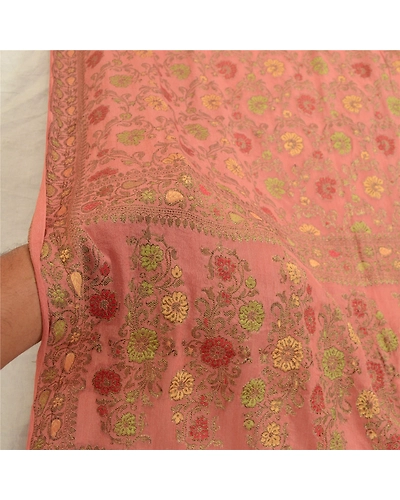Sanskriti Vintage Long Pink Dupatta Stole 100% Pure Silk Hijab Woven Scarves DC-52261-Pink-Woven Work-Pure Silk-6