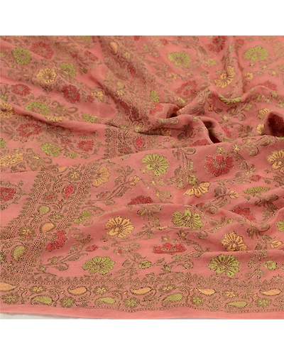 Sanskriti Vintage Long Pink Dupatta Stole 100% Pure Silk Hijab Woven Scarves DC-52261-Pink-Woven Work-Pure Silk-7