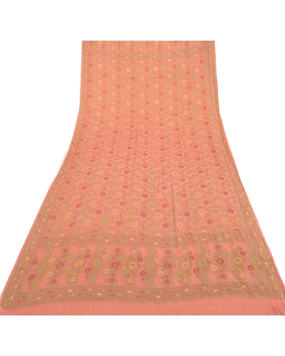 Sanskriti Vintage Long Pink Dupatta Stole 100% Pure Silk Hijab Woven Scarves DC-52261-Pink-Woven Work-Pure Silk-8