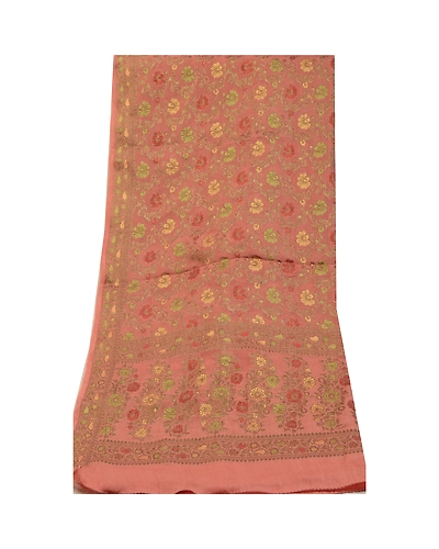 Sanskriti Vintage Long Pink Dupatta Stole 100% Pure Silk Hijab Woven Scarves DC-52261-Pink-Woven Work-Pure Silk-9