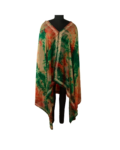 Sanskriti Vintage Dupatta Long Stole Pure Crepe Silk Hand Beaded Tie-Dye Scarves DC-52264-Multi-Zardozi Work-Pure Crepe Silk-1