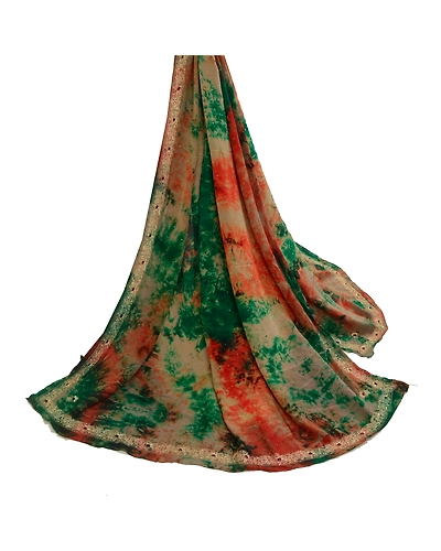 Sanskriti Vintage Dupatta Long Stole Pure Crepe Silk Hand Beaded Tie-Dye Scarves DC-52264-Multi-Zardozi Work-Pure Crepe Silk-3