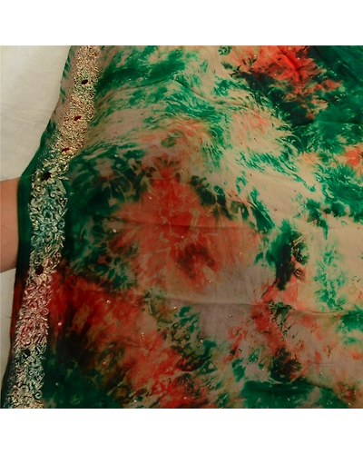 Sanskriti Vintage Dupatta Long Stole Pure Crepe Silk Hand Beaded Tie-Dye Scarves DC-52264-Multi-Zardozi Work-Pure Crepe Silk-6