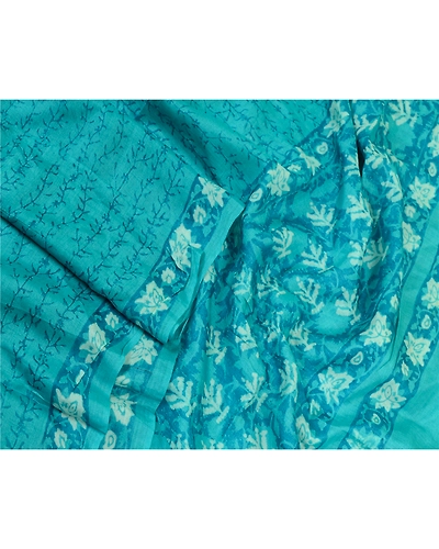 Sanskriti Vintage Blue Long Dupatta Stole 100% Pure Silk Hijab Batik Work Veil DC-52265-Blue-Block Printed Work-Pure Silk-4