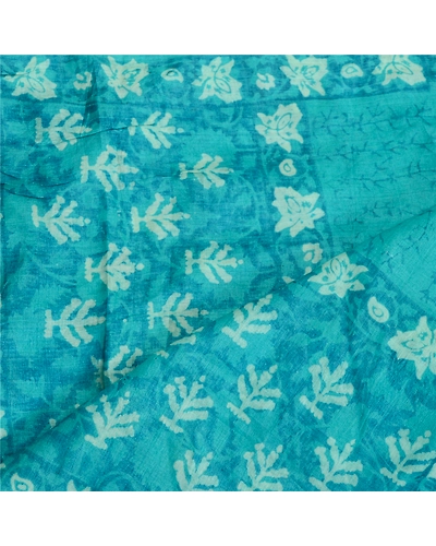 Sanskriti Vintage Blue Long Dupatta Stole 100% Pure Silk Hijab Batik Work Veil DC-52265-Blue-Block Printed Work-Pure Silk-5
