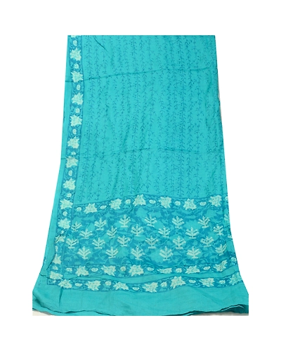 Sanskriti Vintage Blue Long Dupatta Stole 100% Pure Silk Hijab Batik Work Veil DC-52265-Blue-Block Printed Work-Pure Silk-9