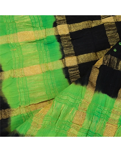 Sanskriti Vintage Long Black Dupatta Stole Pure Cotton Bandhani Woven Hijab DC-52267-Black &amp; Green-Woven Work-Pure Cotton-5