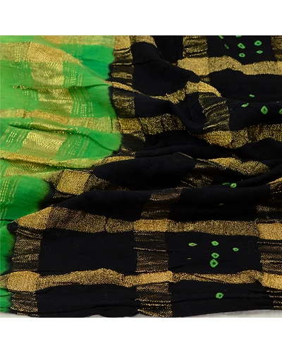 Sanskriti Vintage Long Black Dupatta Stole Pure Cotton Bandhani Woven Hijab DC-52267-Black &amp; Green-Woven Work-Pure Cotton-7