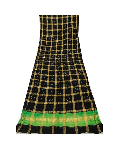 Sanskriti Vintage Long Black Dupatta Stole Pure Cotton Bandhani Woven Hijab DC-52267-Black &amp; Green-Woven Work-Pure Cotton-8