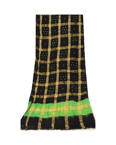 Sanskriti Vintage Long Black Dupatta Stole Pure Cotton Bandhani Woven Hijab DC-52267-Black &amp; Green-Woven Work-Pure Cotton-9