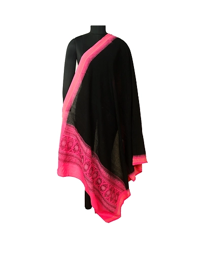 Sanskriti Vintage Long Pink Dupatta Stole Blend Cotton Hijab Woven Wrap Scarves DC-52268-Black &amp; Pink-Woven Work-Pure Cotton-1