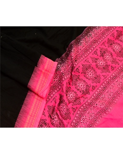 Sanskriti Vintage Long Pink Dupatta Stole Blend Cotton Hijab Woven Wrap Scarves DC-52268-Black &amp; Pink-Woven Work-Pure Cotton-4
