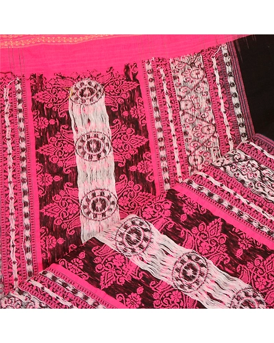 Sanskriti Vintage Long Pink Dupatta Stole Blend Cotton Hijab Woven Wrap Scarves DC-52268-Black &amp; Pink-Woven Work-Pure Cotton-5