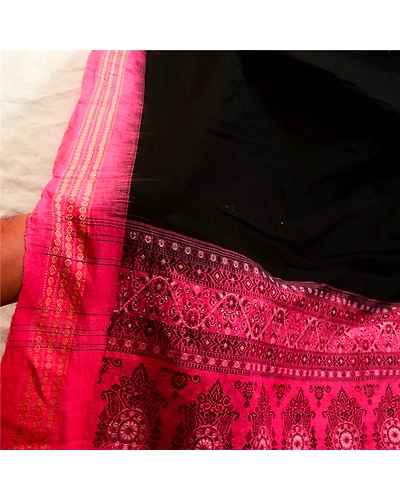 Sanskriti Vintage Long Pink Dupatta Stole Blend Cotton Hijab Woven Wrap Scarves DC-52268-Black &amp; Pink-Woven Work-Pure Cotton-6