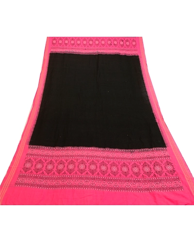 Sanskriti Vintage Long Pink Dupatta Stole Blend Cotton Hijab Woven Wrap Scarves DC-52268-Black &amp; Pink-Woven Work-Pure Cotton-8