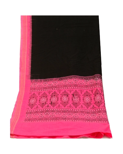 Sanskriti Vintage Long Pink Dupatta Stole Blend Cotton Hijab Woven Wrap Scarves DC-52268-Black &amp; Pink-Woven Work-Pure Cotton-9