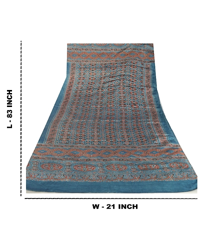 Sanskriti Vintage Dupatta Long Blue Stole Blend Satin Handmade Rare Ajrakh Veil DC-52271-Blue-Ajrakh Work-Blend Satin-2