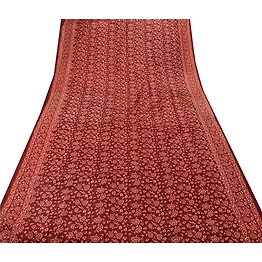 Sanskriti Vintage Art Silk Sarees Brown Printed Sari Craft Cultural Fabric, PR-40678