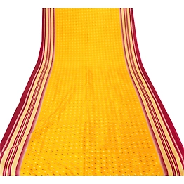 Sanskriti Antique Vintage Yellow Sarees Art Silk Printed Indian Sari 5 Yd Fabric, PR-41898