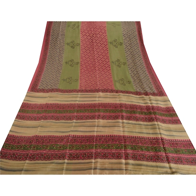 Sanskriti Vintage Multi Color Sarees Art Silk Printed Sari Craft 5 Yard Fabric, PR-46326