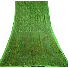 Sanskriti Vintage Sarees Green Indian 100% Pure Silk Printed Sari Craft Fabric, PR-62875