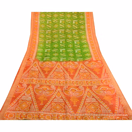 sanskriti vintage sarees green printed 100% pure silk sari soft 5yd craft fabric, pr-63298