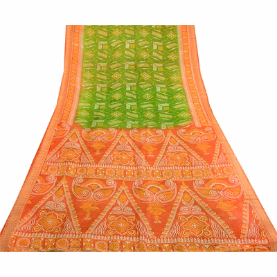 sanskriti vintage sarees green printed 100% pure silk sari soft 5yd craft fabric, pr-63298