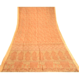 Sanskriti Vintage Sarees Green 100% Pure Silk Printed Sari Floral Craft Fabric, PR-60595