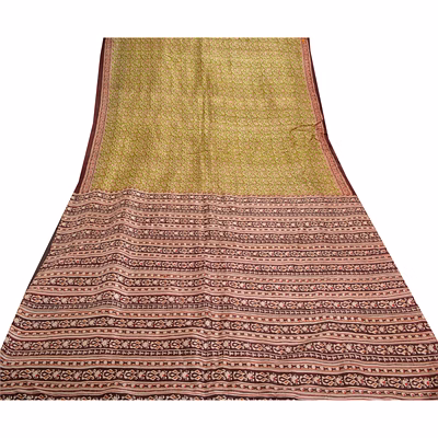sanskriti vintage green sarees 100% pure silk printed sari soft 5yd craft fabric, pr-53210