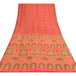 Sanskriti Vintage Red Sarees Pure Silk Printed Golden Border Fabric Craft Sari, PR-54538