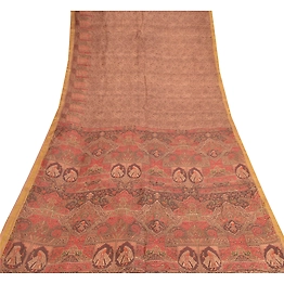 Sanskriti Vintage Brown Sarees Pure Silk Printed Golden Border Fabric Craft Sari, PR-54545
