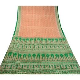 Sanskriti Vintage Red Indian Sarees Pure Silk Printed Sari 5Yd Soft Craft Fabric, PR-58273
