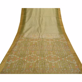 sanskriti vintage green sarees 100% pure silk printed sari soft 5yd craft fabric, pr-54276